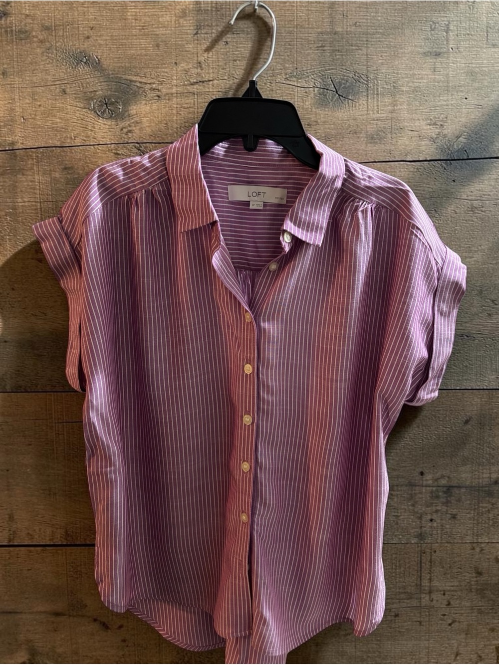 LOFT Lavender-White Striped Button-Down Blouse